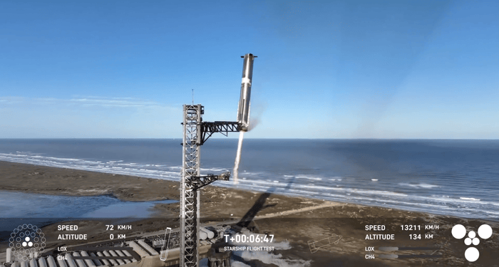 SpaceX星舰第七次试飞入轨失败,但再次完成“筷子夹火箭”回收