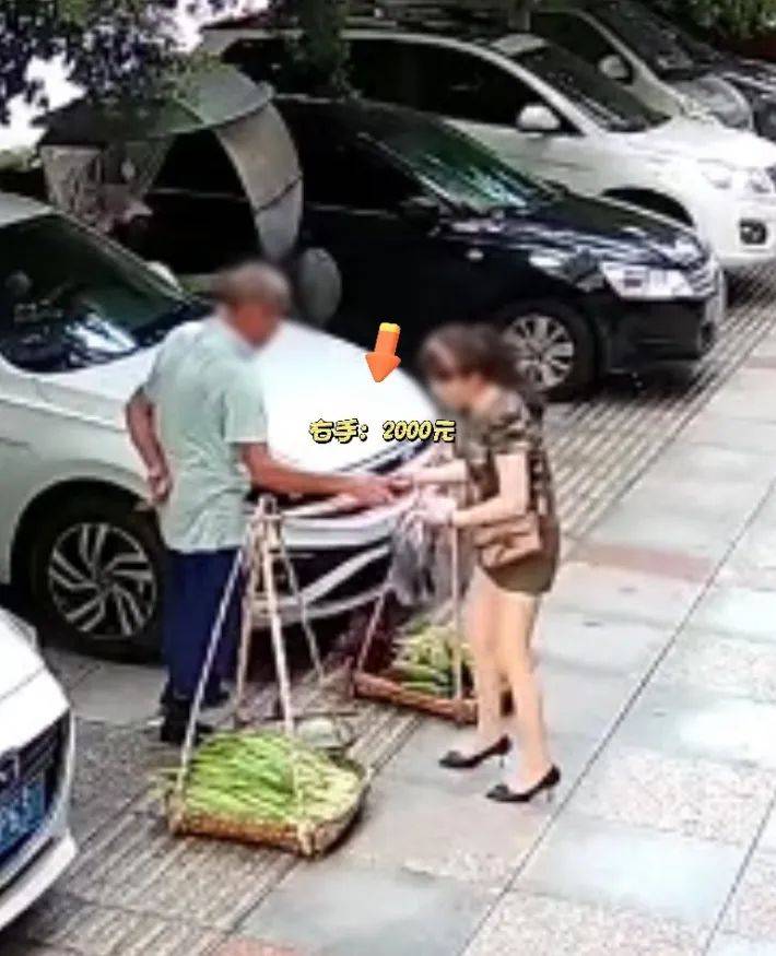 女子照顾卖菜大爷生意遭背刺:5元的菜误付2000元现金,大爷光速塞进后腰,谎称没看见,民警上门找回