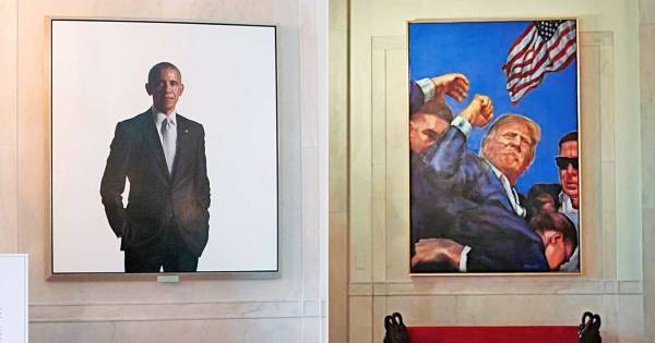 特朗普将奥巴马、布什父子肖像移至白宫楼梯间